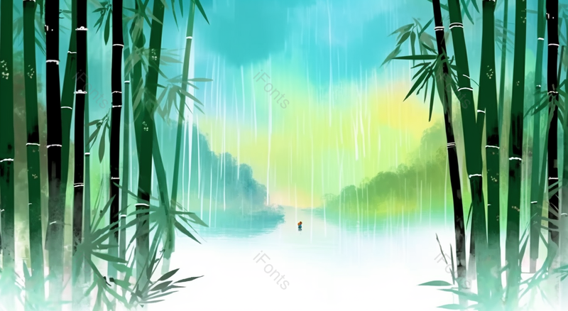 中国风绿色下雨的竹林插画,插画/手绘图,插画/手绘图库,插画/手绘图下载,插画/手绘